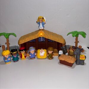 Vintage Fisher Price Little People Nativity Christmas Set with 2002 barn